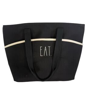 Rae Dunn Insulated Cooler Tote Large Black White EAT Picnic Beach Lunch Bag
